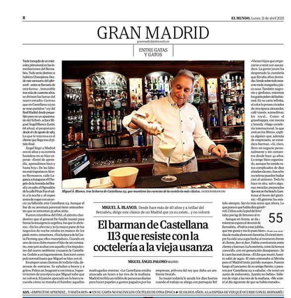 Publicación periódico el Mundo sobre Castella113 Lounge&Bar